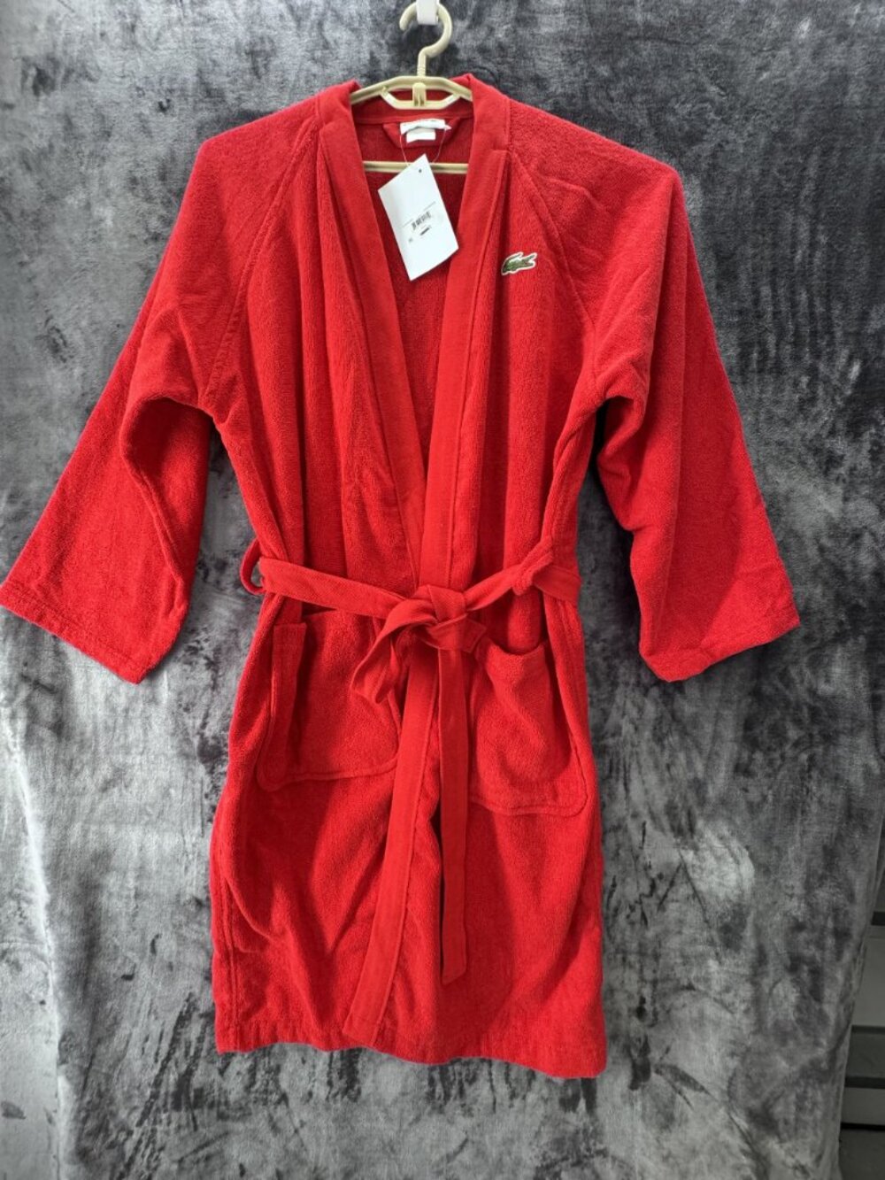 Lacoste Red Terry Cloth Bath Robe NWT Belted Cotton Spa Robe One Size